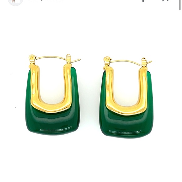 Zara Green and Gold Statement Earrings - Picture 1 of 13